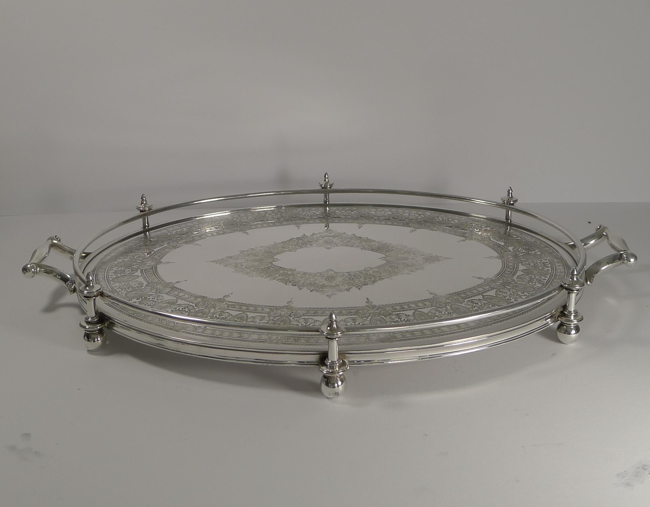 Handsome Antique English Silver Plated Serving Tray, circa 1890 In Good Condition In Bath, GB