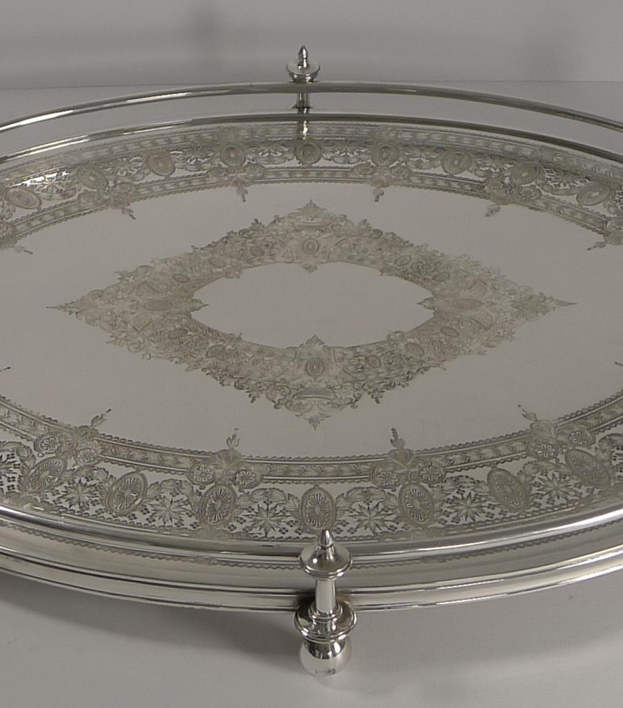 Late 19th Century Handsome Antique English Silver Plated Serving Tray, circa 1890