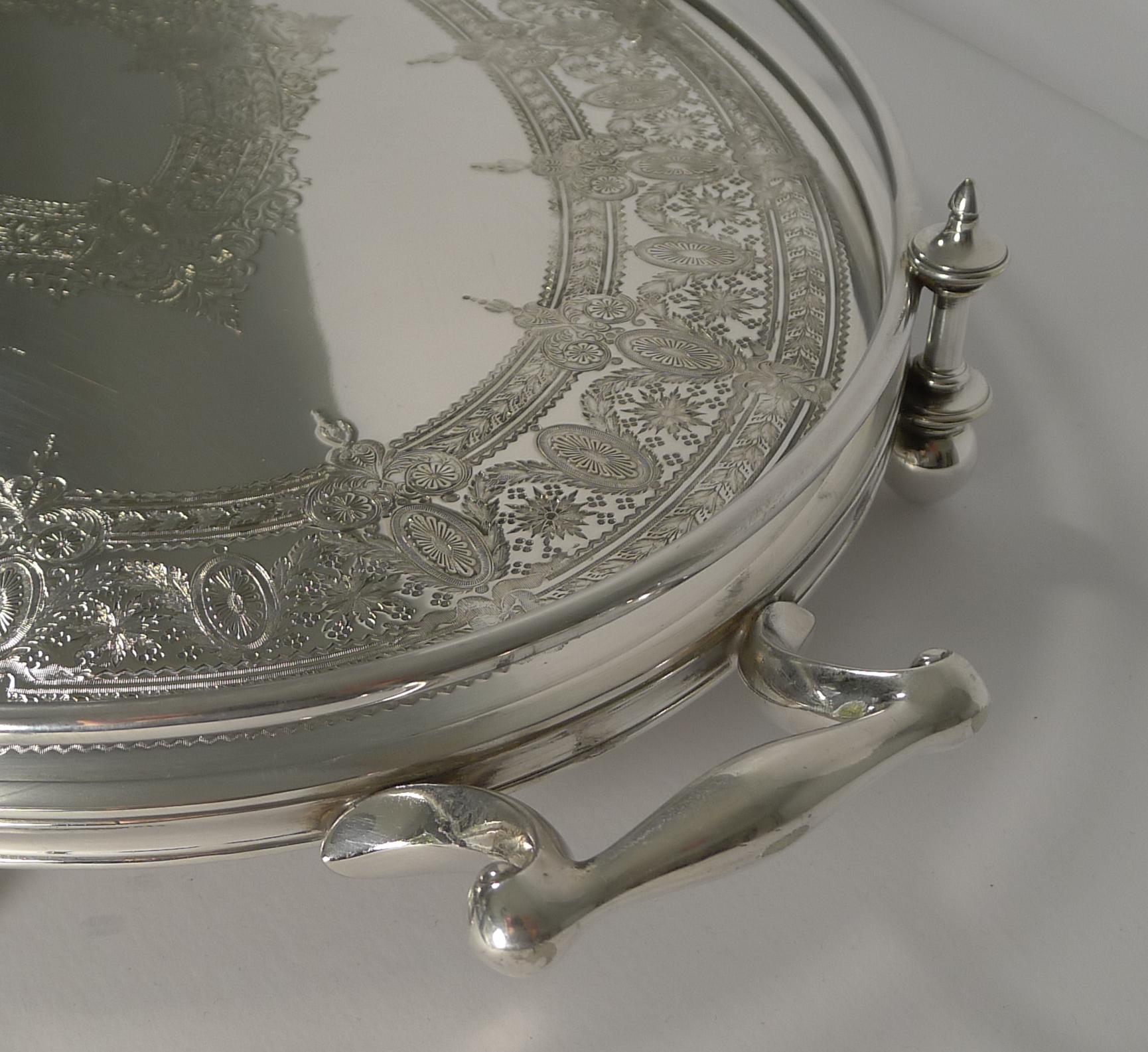 Handsome Antique English Silver Plated Serving Tray, circa 1890 1