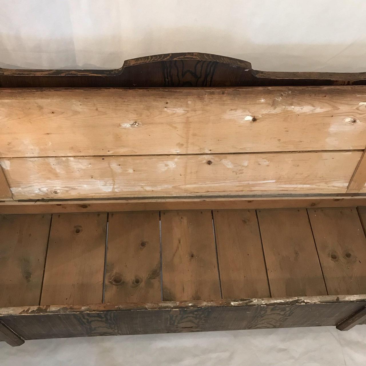 19th Century Handsome Antique Faux Painted Hungarian Pine Bench For Sale