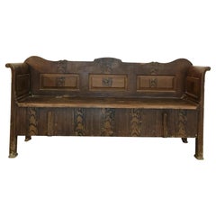 Handsome Antique Faux Painted Hungarian Pine Bench