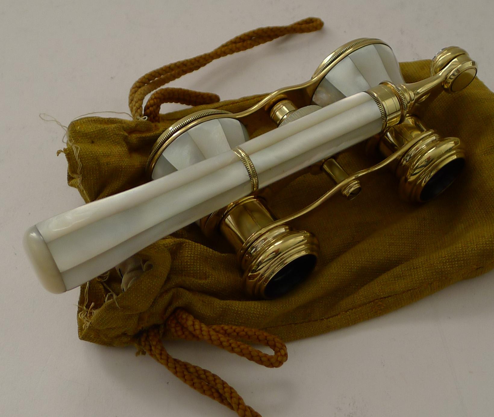Handsome Antique French Mother of Pearl Opera Glasses - Lorgnette Handle 4