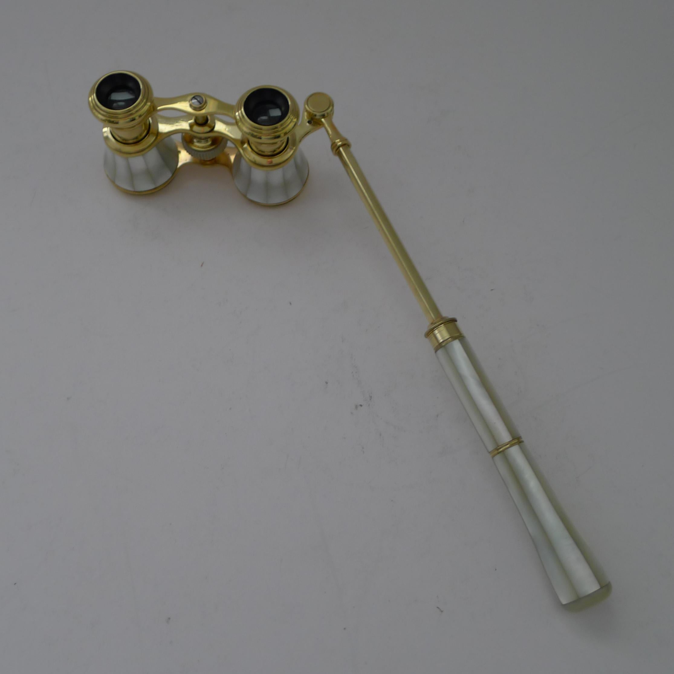 Edwardian Handsome Antique French Mother of Pearl Opera Glasses - Lorgnette Handle