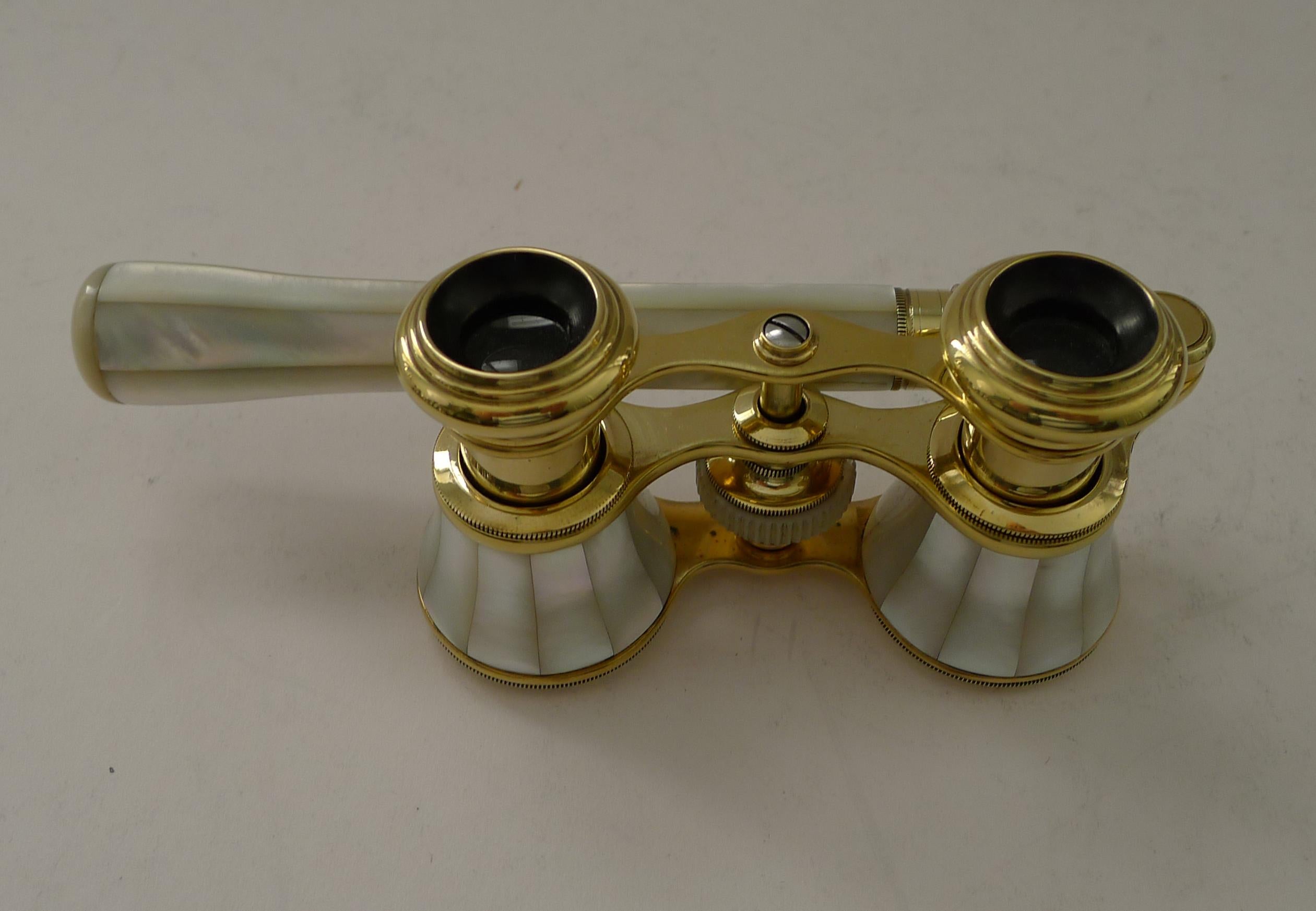 Handsome Antique French Mother of Pearl Opera Glasses - Lorgnette Handle 1