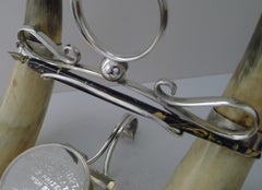 Handsome Antique Horn and Silver Plate Inkwell Dated 1897