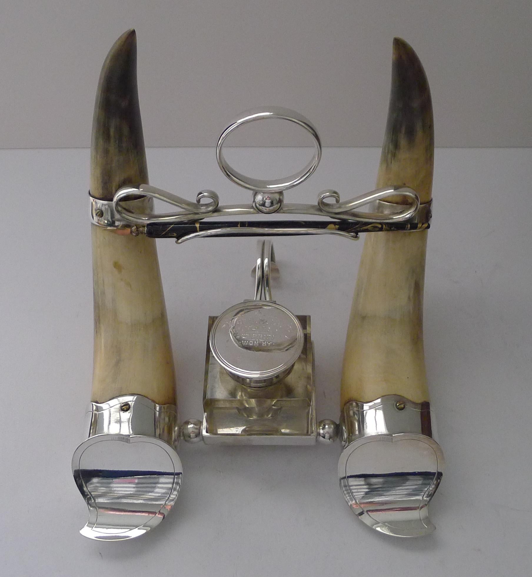 Handsome Antique Horn and Silver Plate Inkwell Dated 1897 For Sale 3