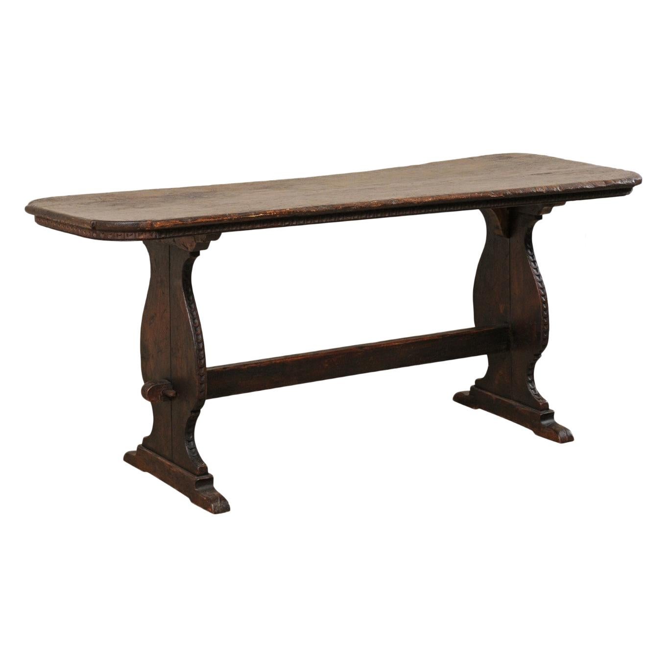 Handsome Antique Italian Console Desk with Nicely Carved Trestle Style Legs