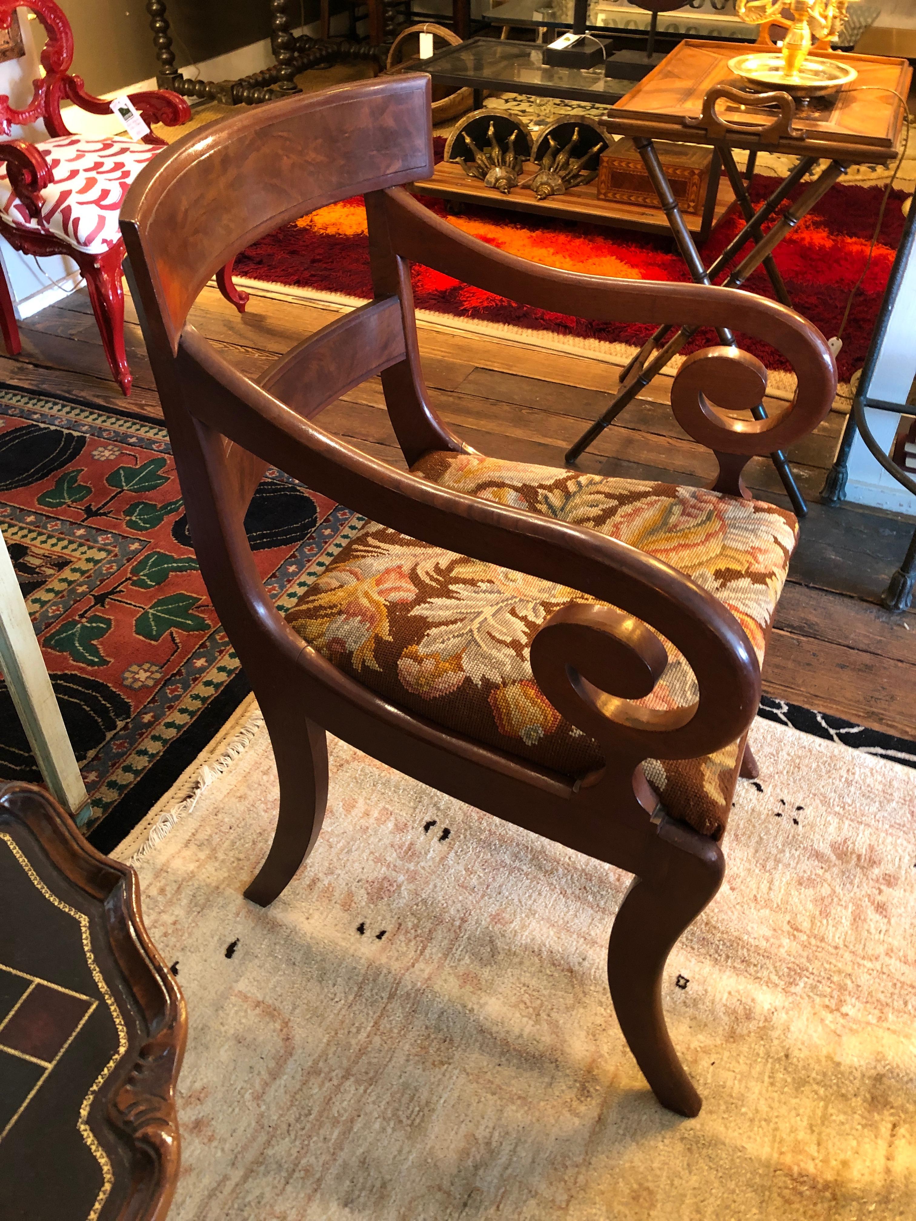 Handsome Antique Mahogany and Tapestry Occasional or Desk Chair 1