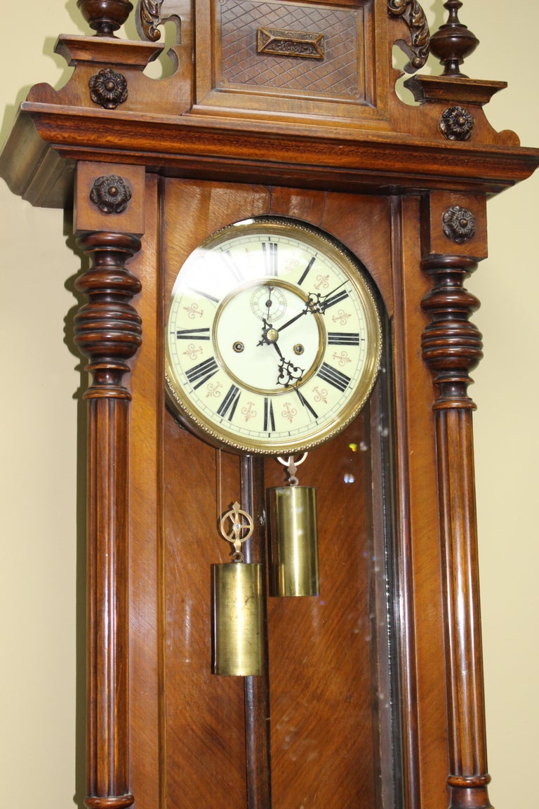 Handsome Antique Victorian Walnut Vienna Wall Clock at 1stDibs