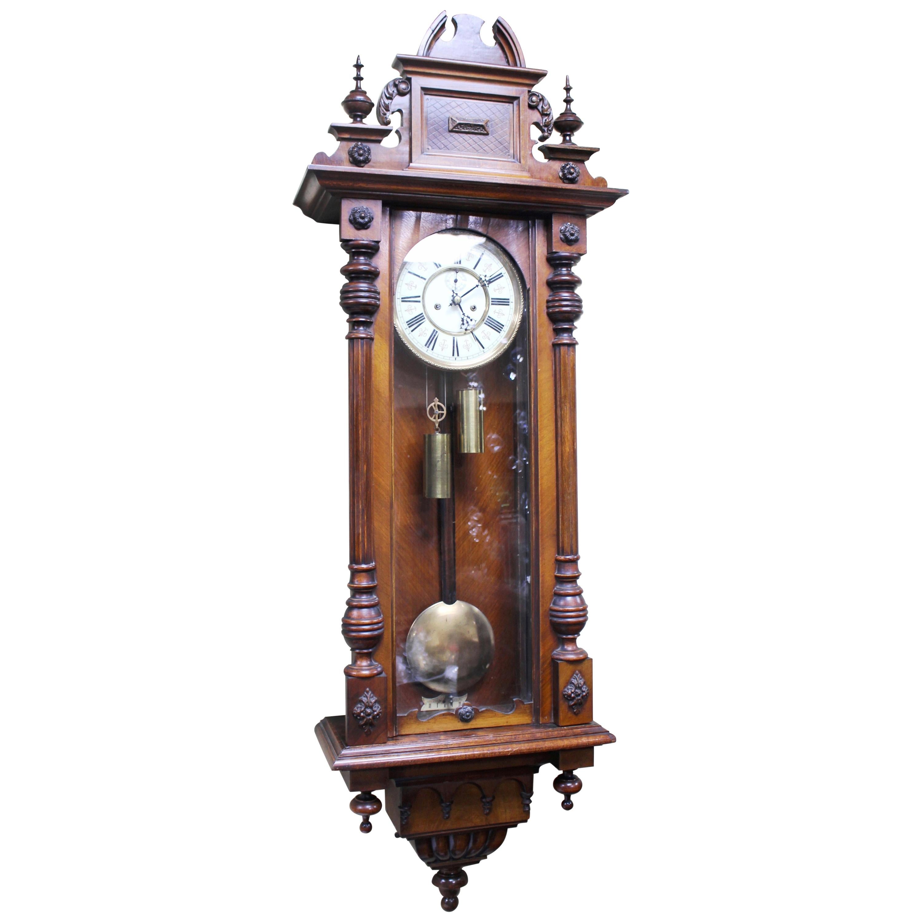 Handsome Antique Victorian Walnut Vienna Wall Clock