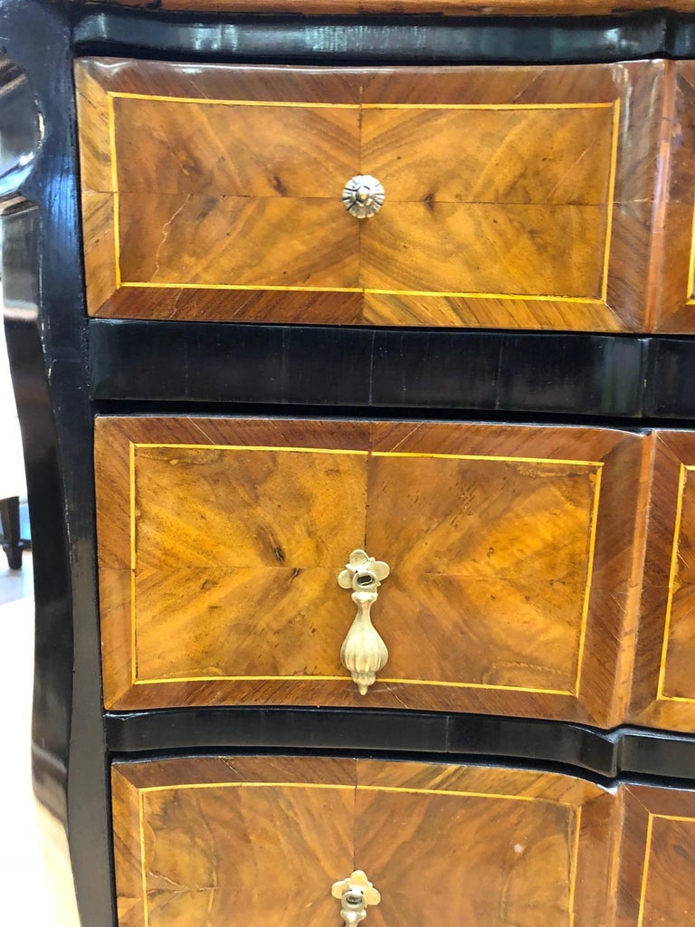 Handsome Antique Walnut And Ebony Italian Commode Dresser For Sale