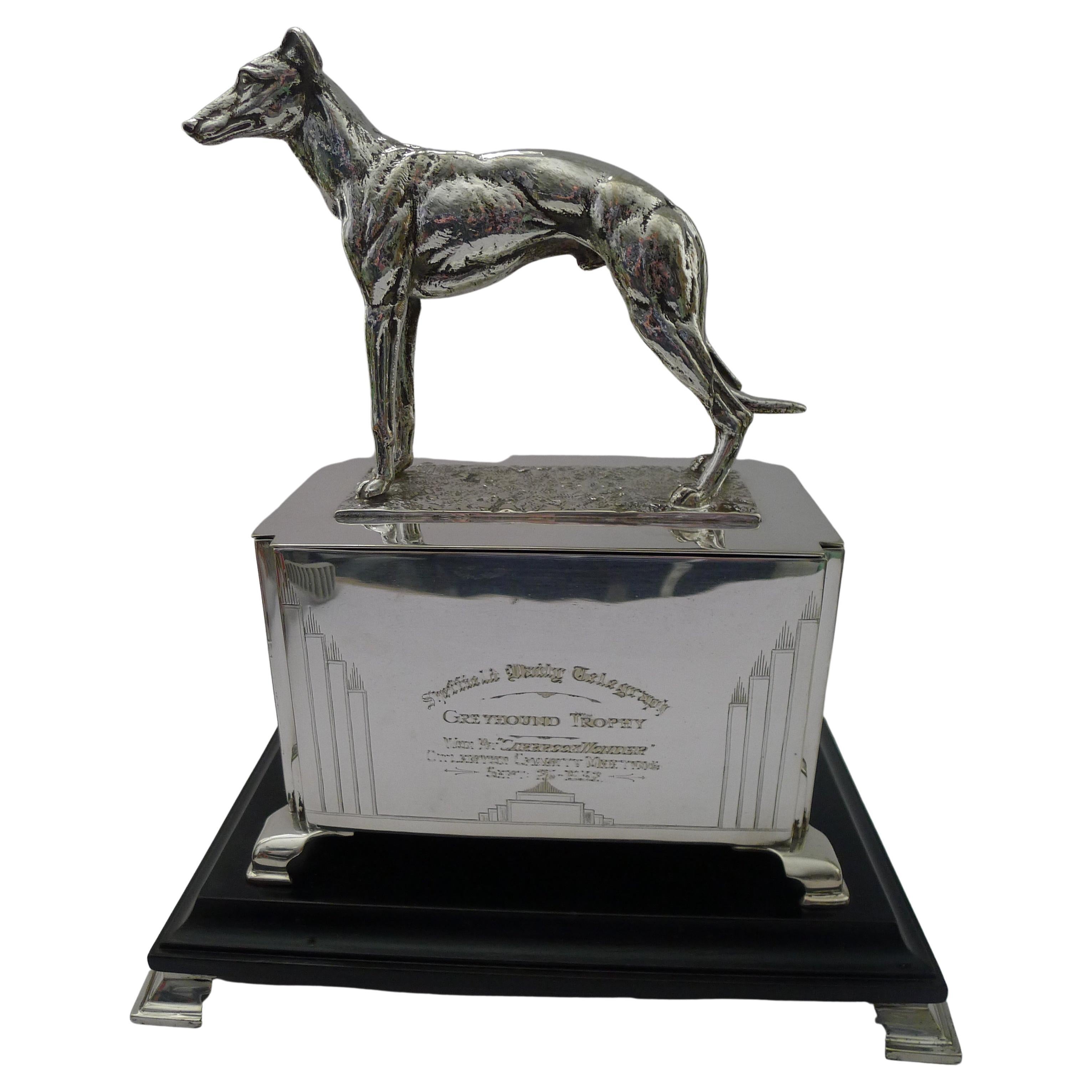 Handsome Art Deco Greyhound Racing Trophy Box, 1932