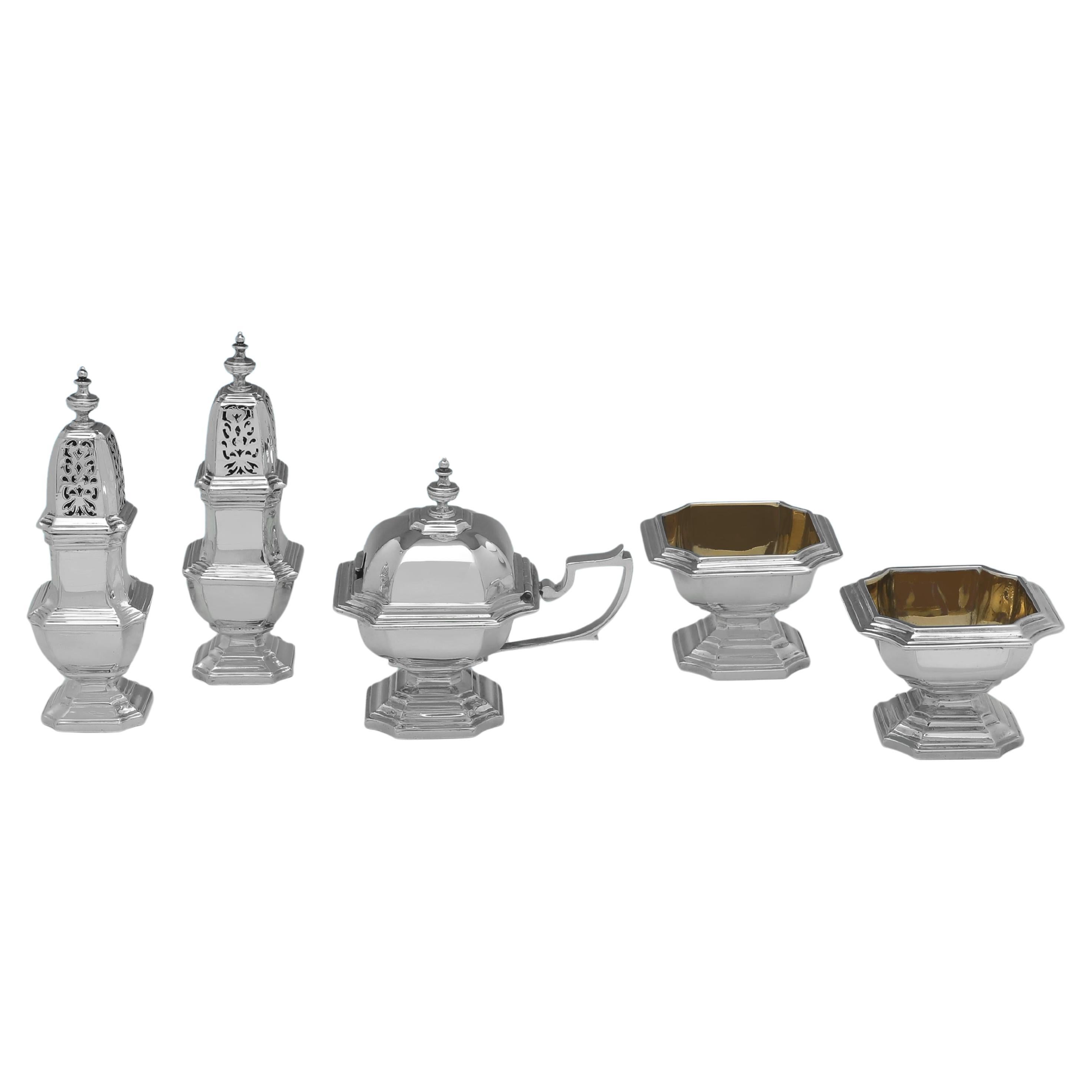 Precioso juego de condimentos de plata de época art déco de Richard Comyns Londres 1929
