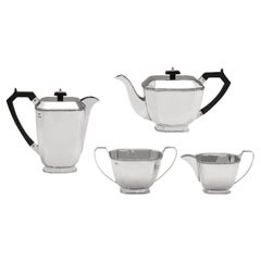Handsome art deco sterling silver 4 piece tea set made in Sheffield in 1945