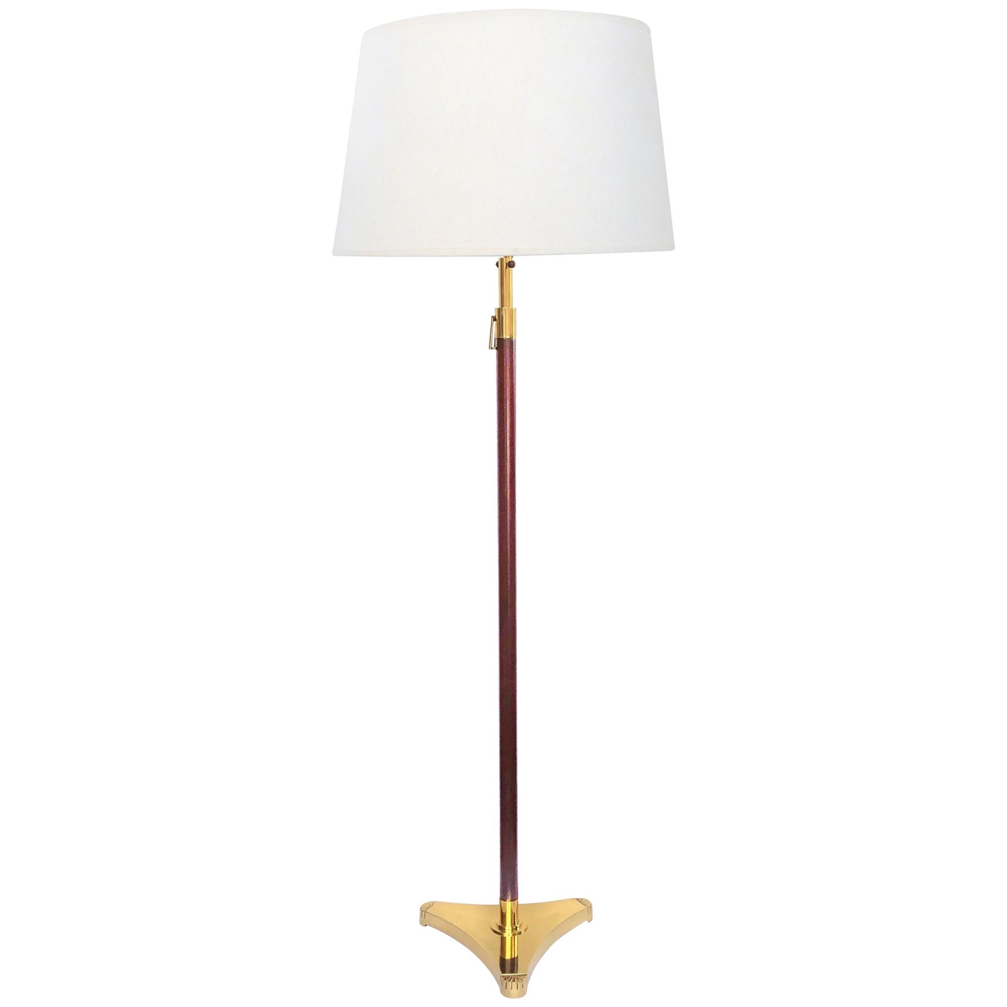 Handsome Art Deco Style Mahogany and Brass Adjustable Floor Lamp