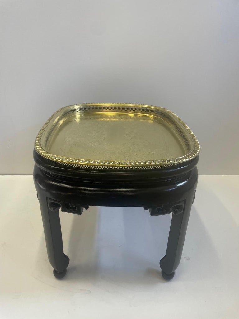 Handsome Asian Style Brass Tray Coffee Table with Ebonized Base For