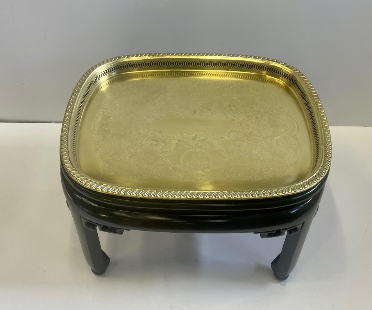Handsome Asian Style Brass Tray Coffee Table with Ebonized Base For Sale 1
