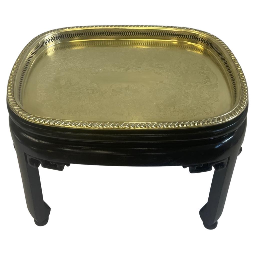 Handsome Asian Style Brass Tray Coffee Table with Ebonized Base For Sale