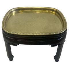 Handsome Asian Style Brass Tray Coffee Table with Ebonized Base