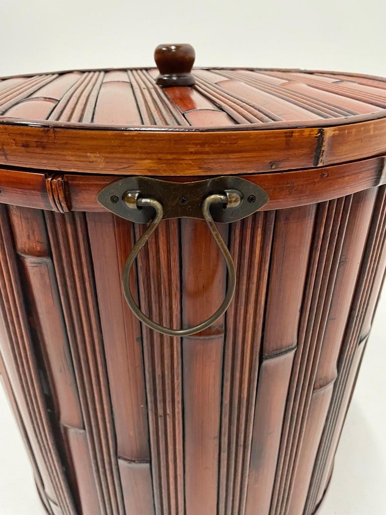 Handsome Bamboo Container Hamper with Metal Handles For Sale at 1stDibs