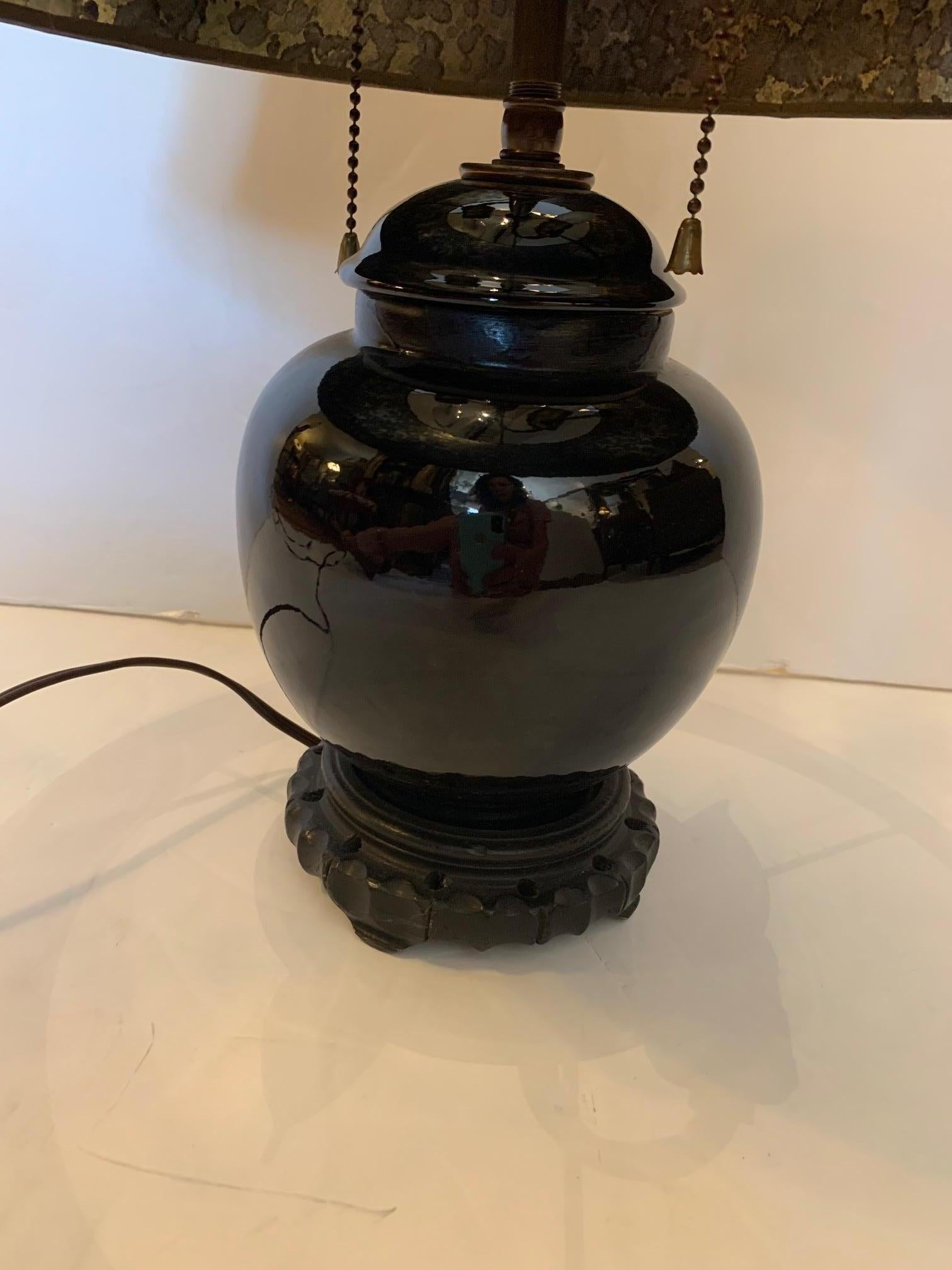 black chinoiserie lamp