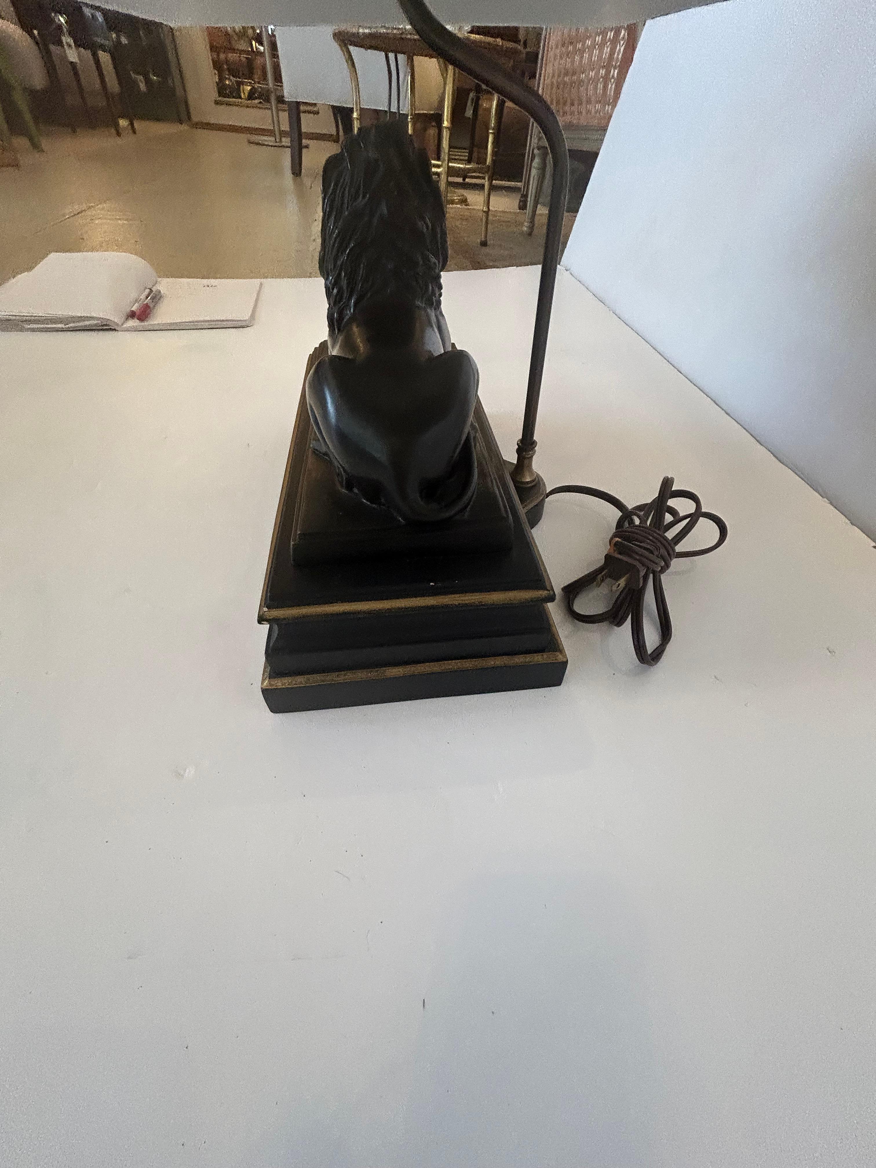 Handsome Black & Gold Lion Motif Table Lamp For Sale 1