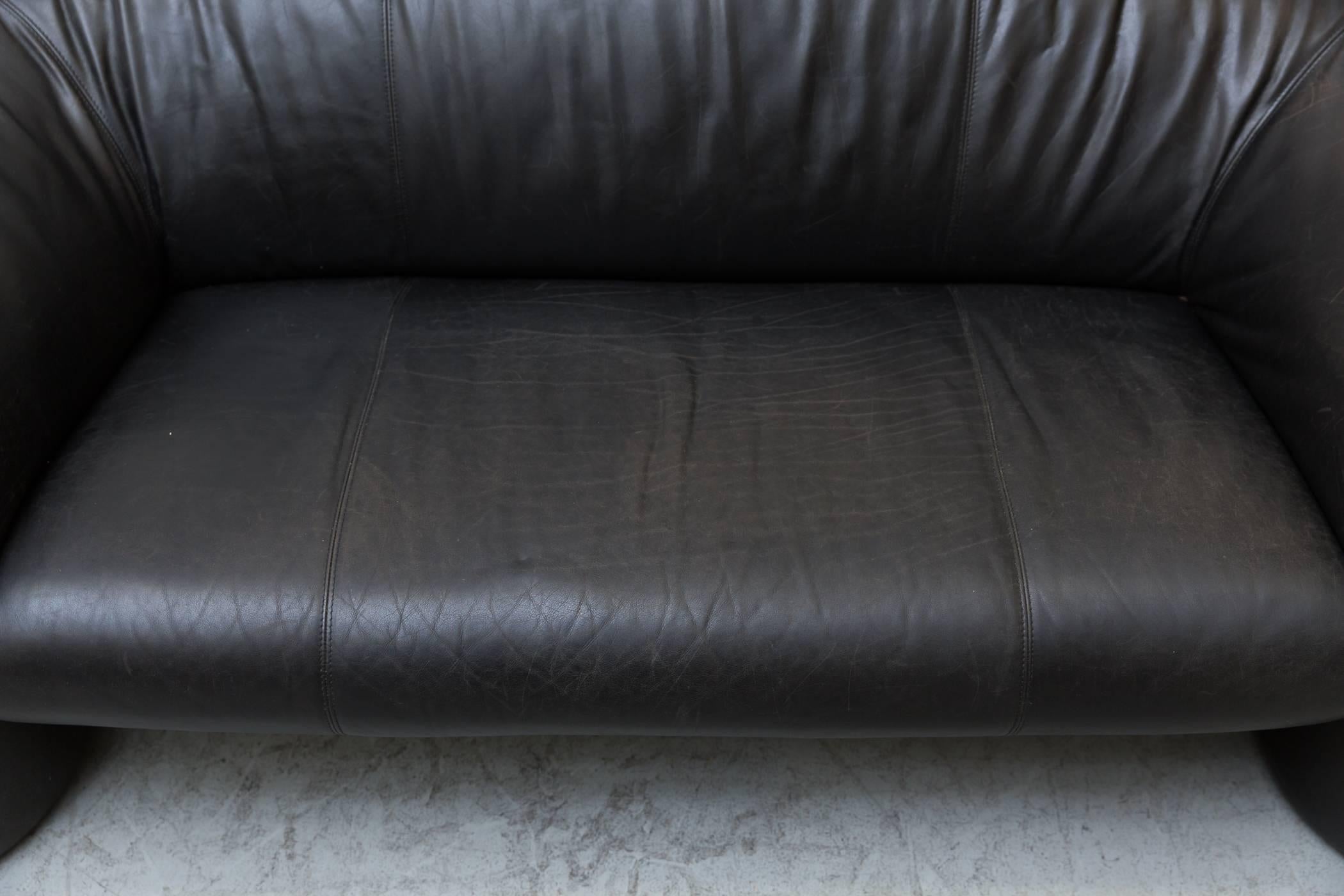 Handsome Black Leather Loveseat 2