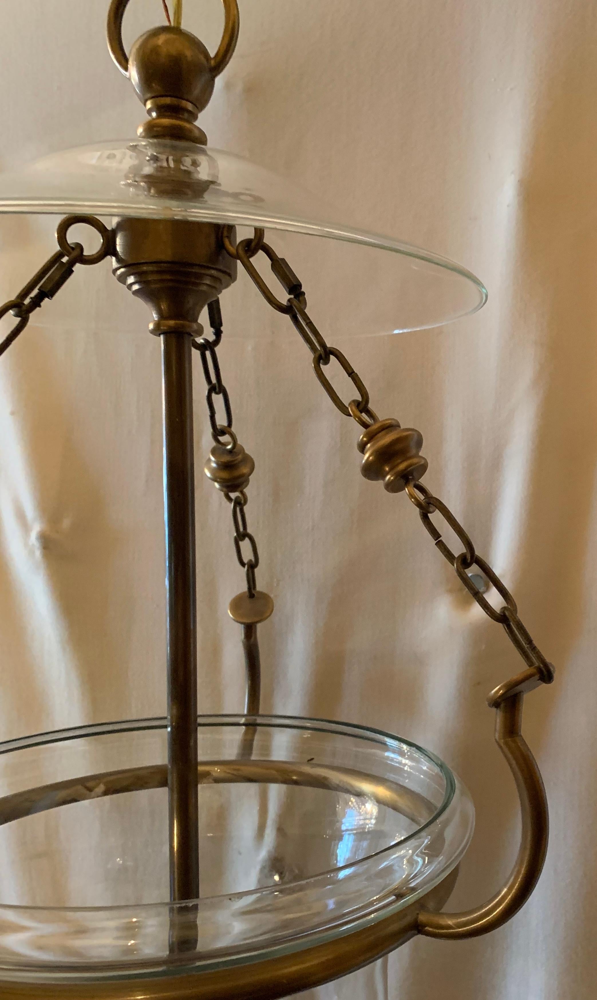 Regency Handsome Blown Glass Bronze Bell Jar Lantern 2-Light Fixture Vaughan England