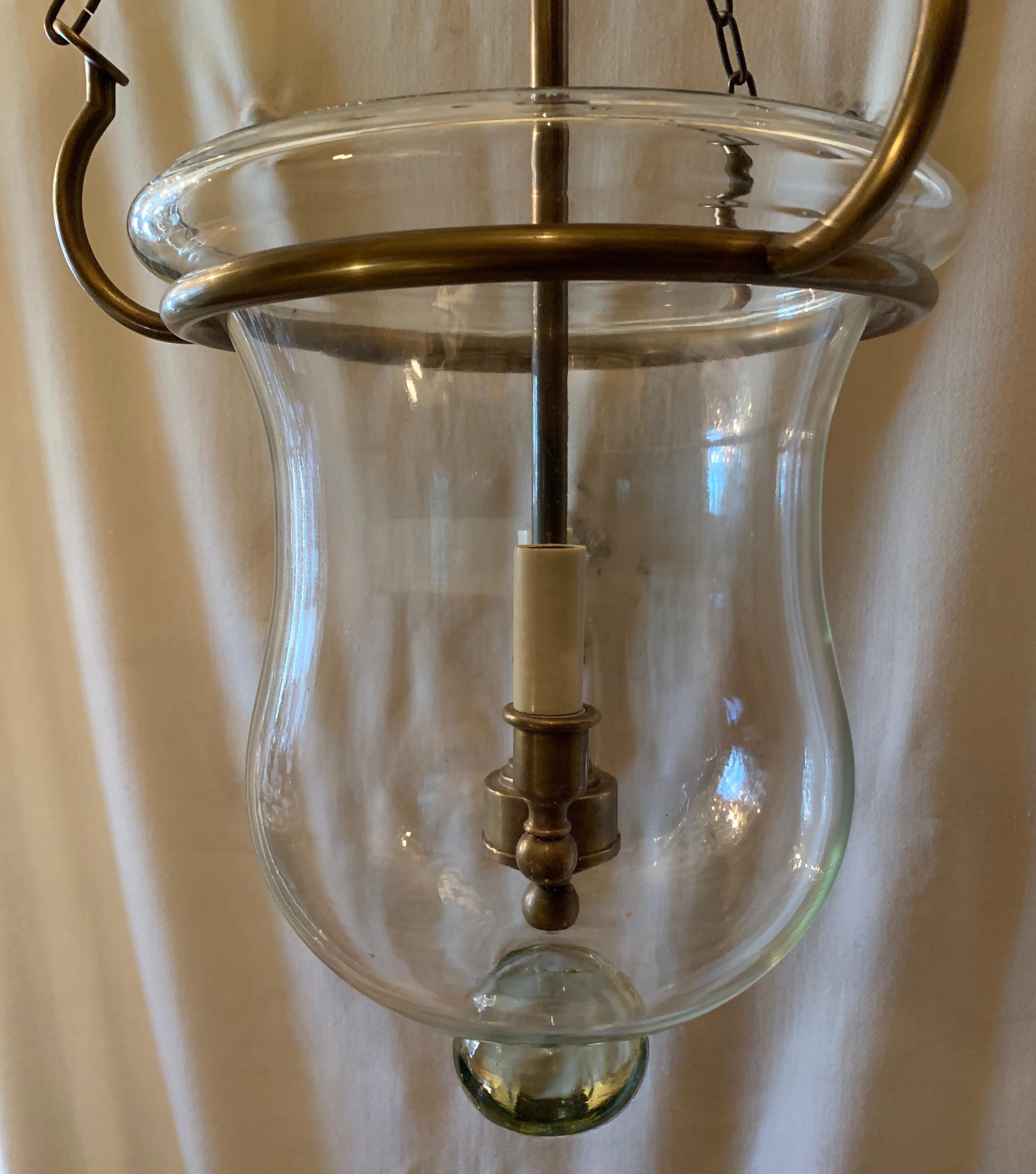 Handsome Blown Glass Bronze Bell Jar Lantern 2-Light Fixture Vaughan England In Good Condition In Roslyn, NY