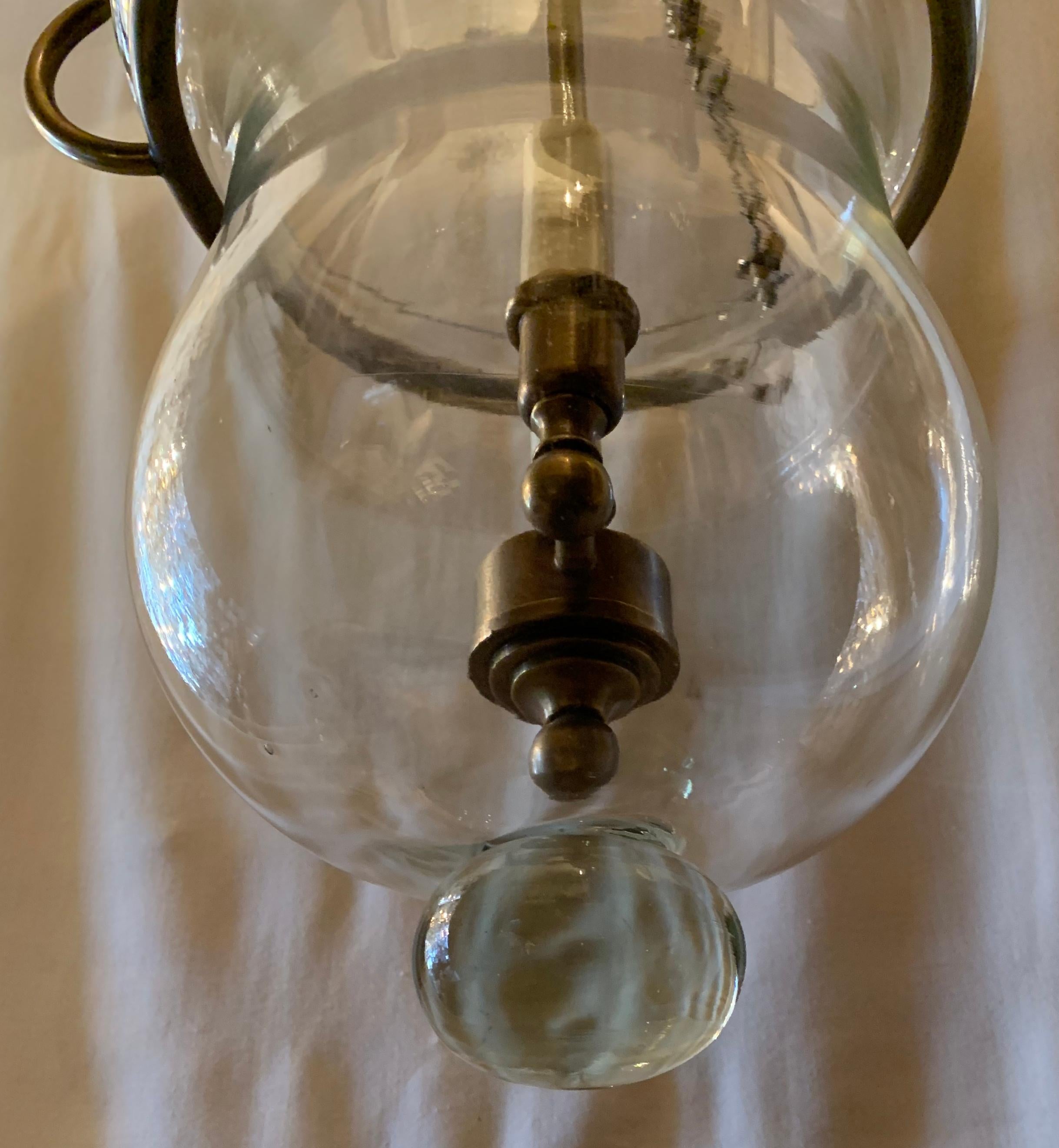 20th Century Handsome Blown Glass Bronze Bell Jar Lantern 2-Light Fixture Vaughan England
