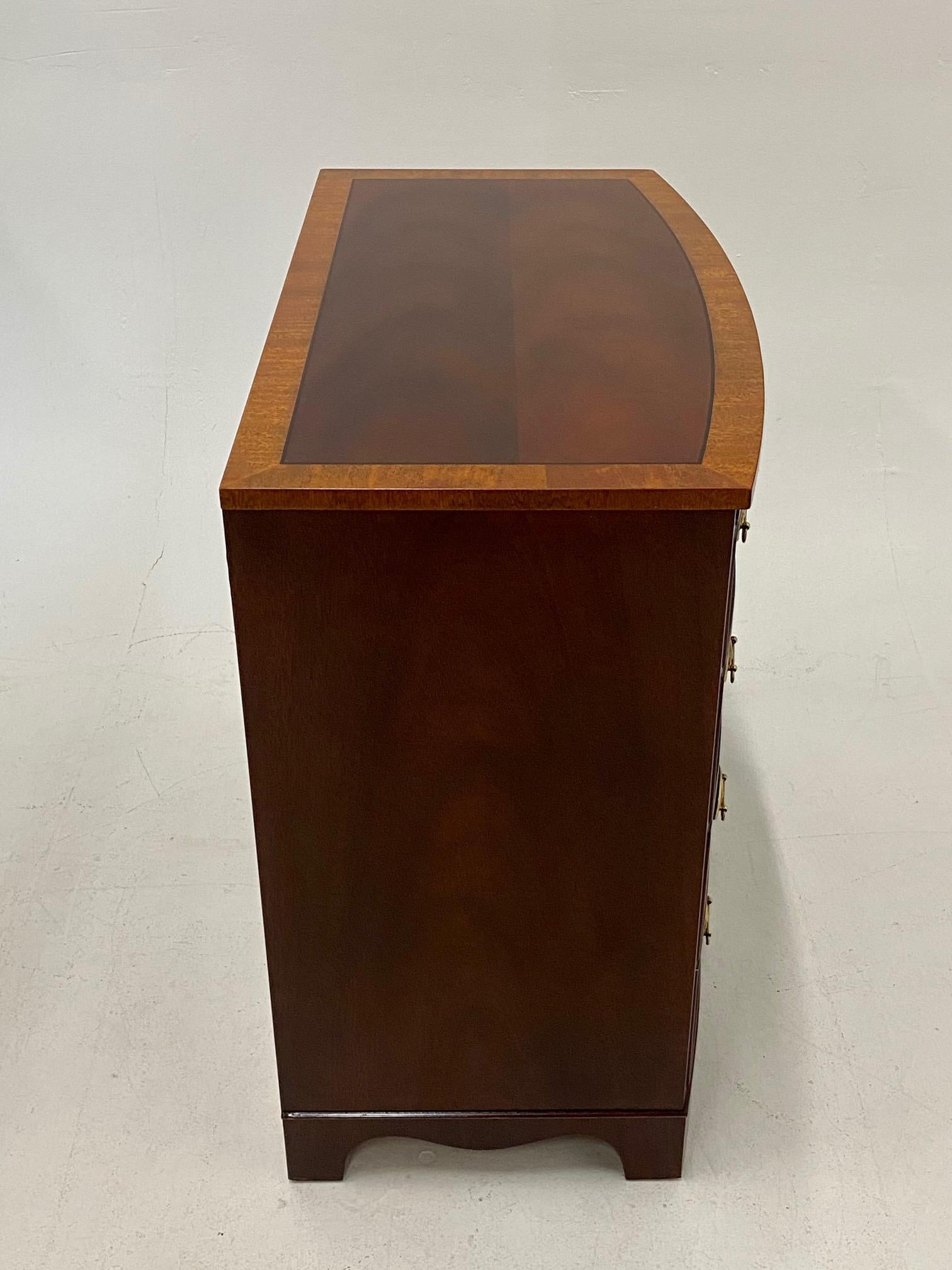 Late 20th Century Handsome Bow Front Mahogany and Satinwood Bachelors Chest of Drawers