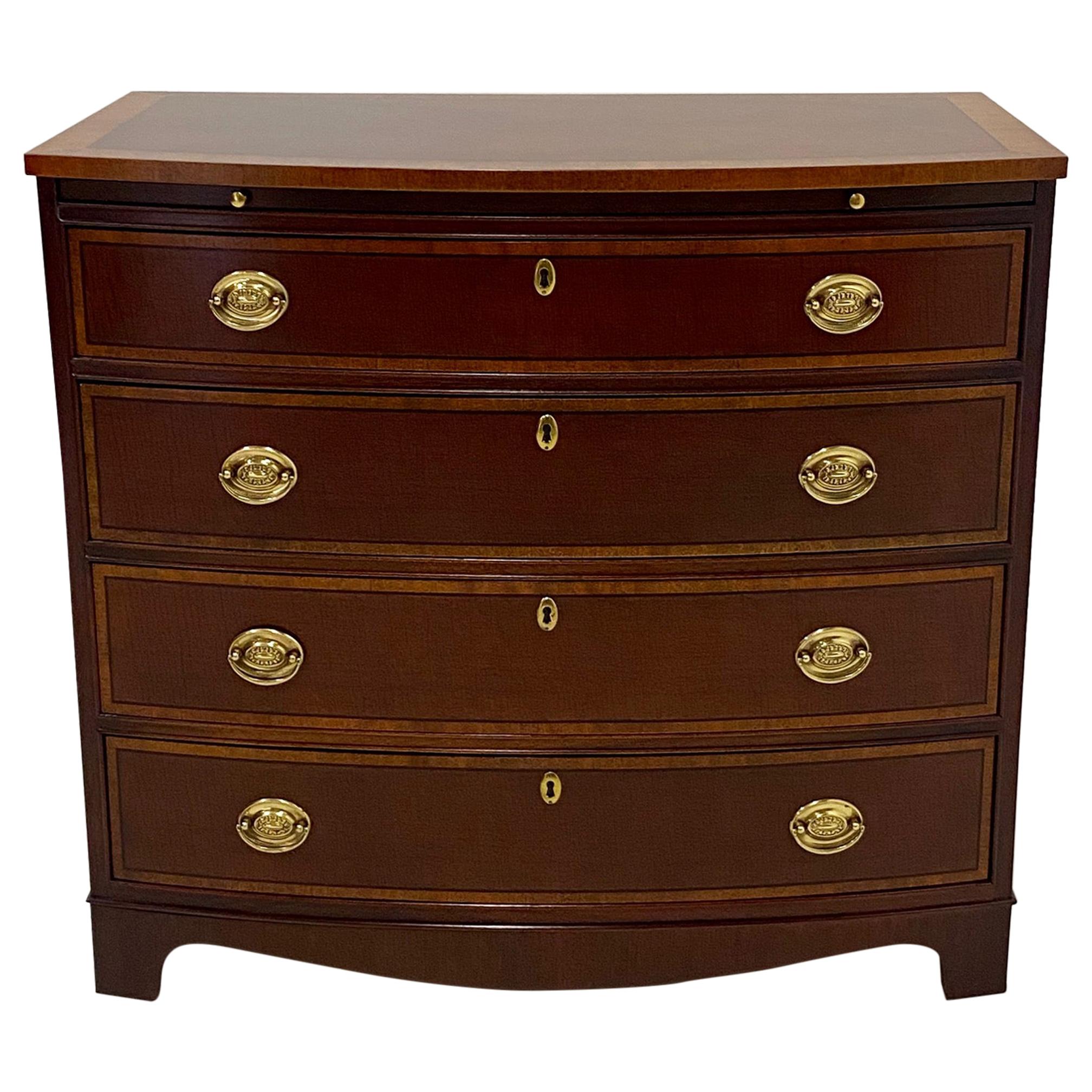 Handsome Bow Front Mahogany and Satinwood Bachelors Chest of Drawers