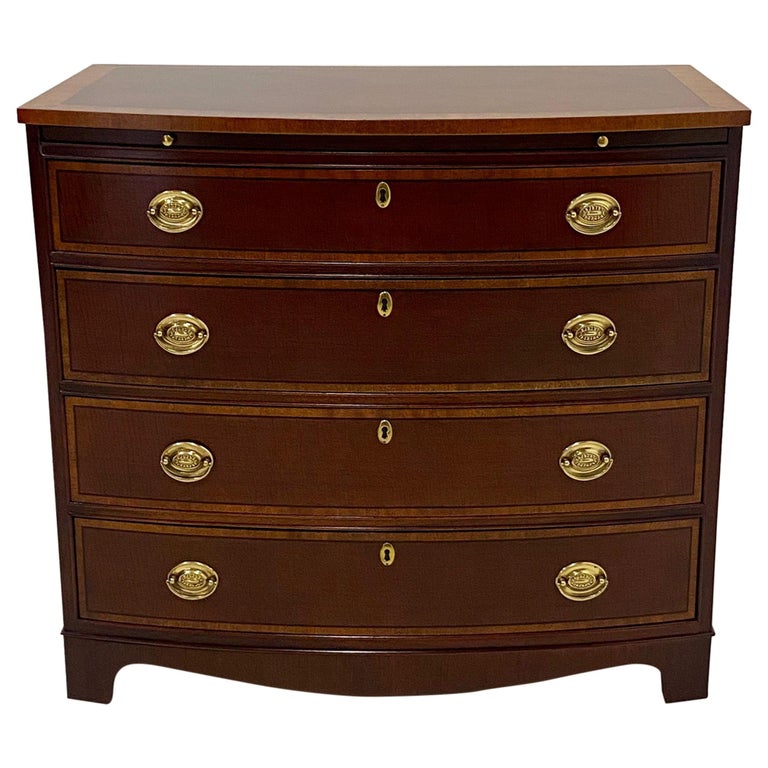 Handsome Bow Front Mahogany and Satinwood Bachelors Chest of Drawers at