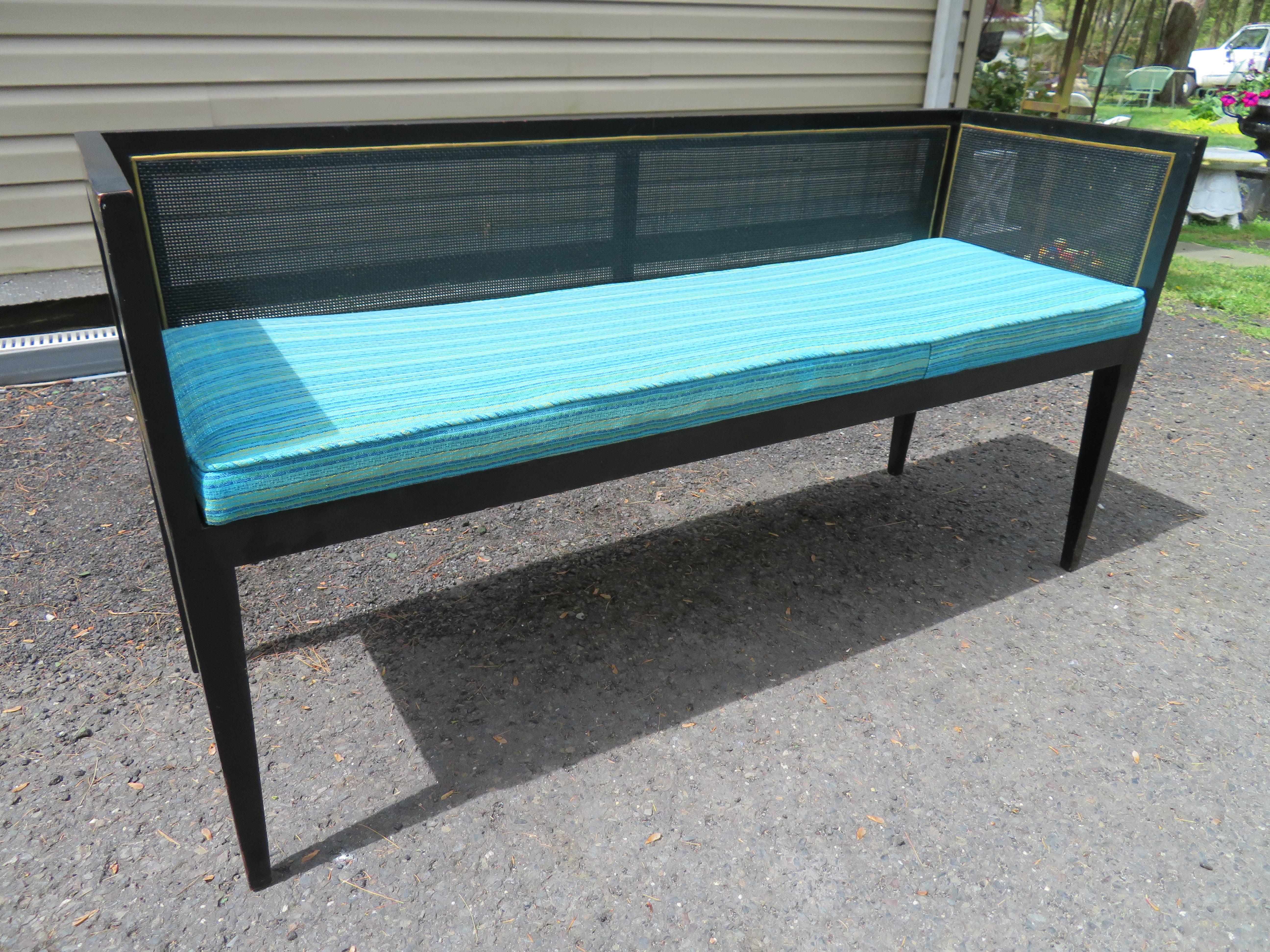 Handsome Boxy Caned Bench Mid-Century Modern For Sale 7
