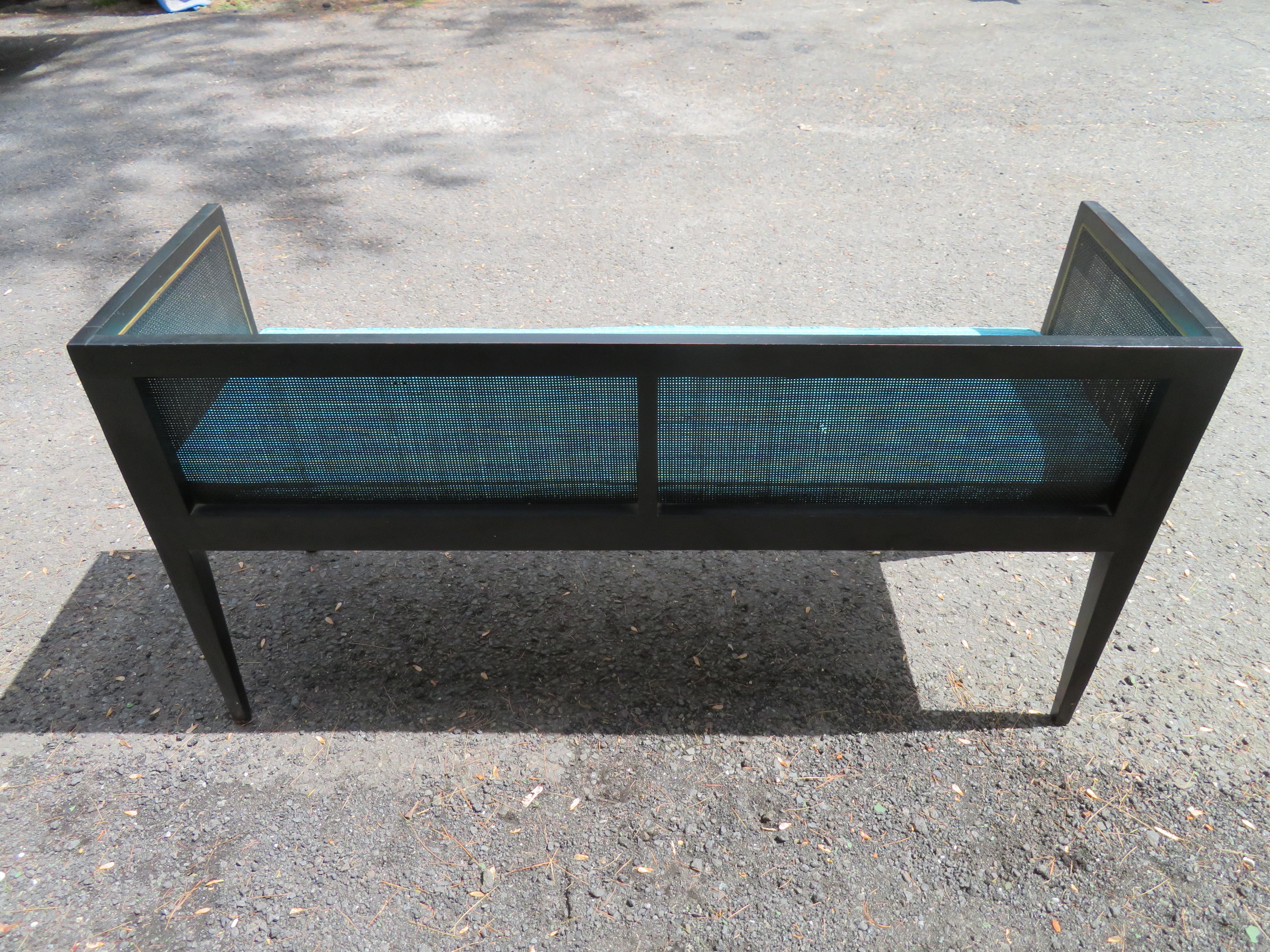 Rattan Handsome Boxy Caned Bench Mid-Century Modern For Sale