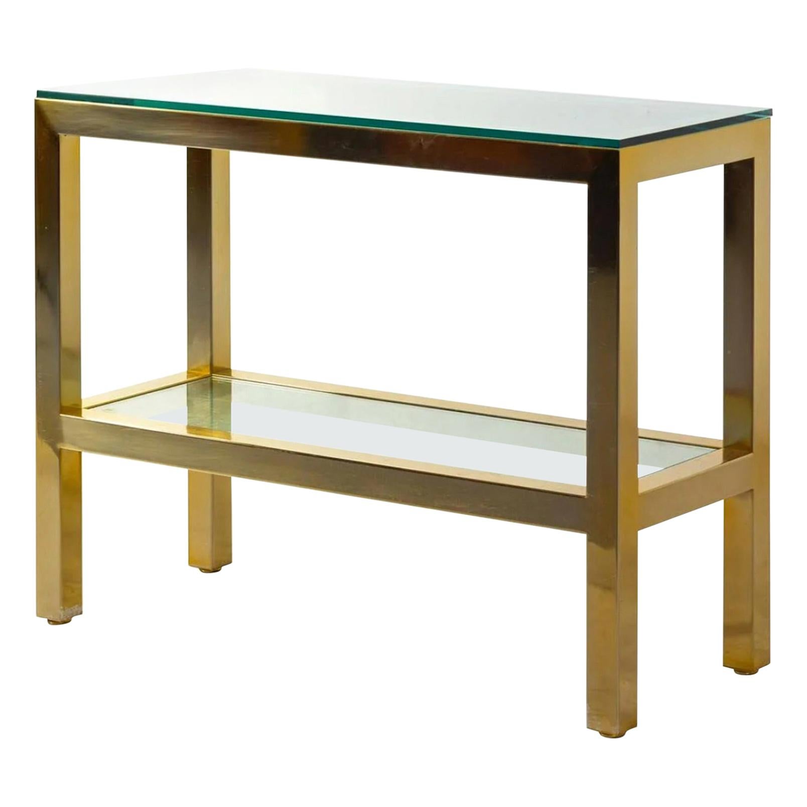 Handsome Brass and Glass Console Table in the Style of Milo Baughman