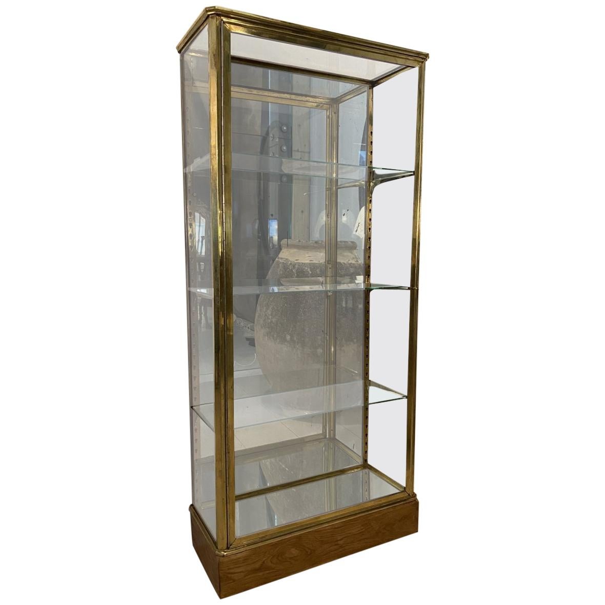 Handsome Brass Display Standing Cabinet, France, 1930s For Sale