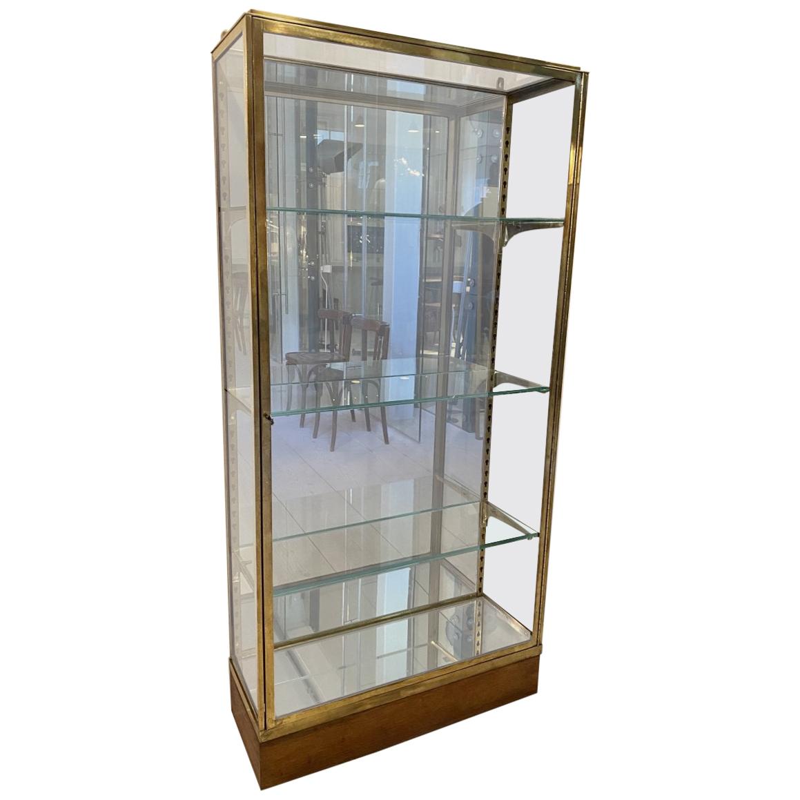 Handsome Brass Display Standing Cabinet, France, 1930s For Sale