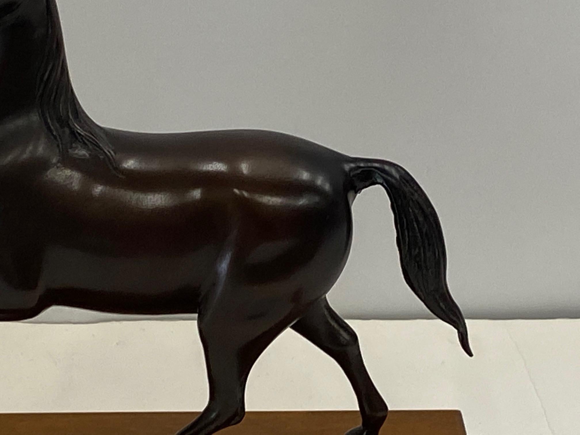 Italian Handsome Bronze Horse on Wooden Base For Sale