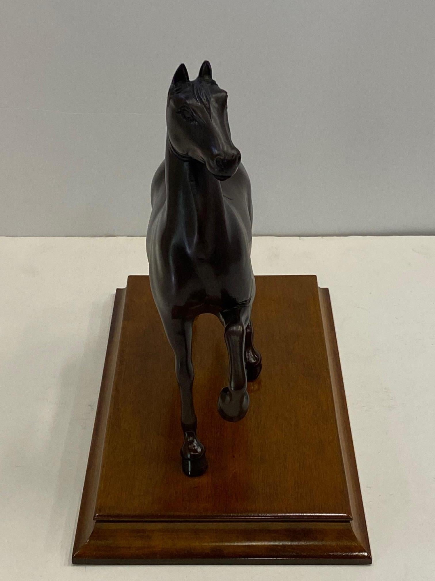 Mid-20th Century Handsome Bronze Horse on Wooden Base For Sale