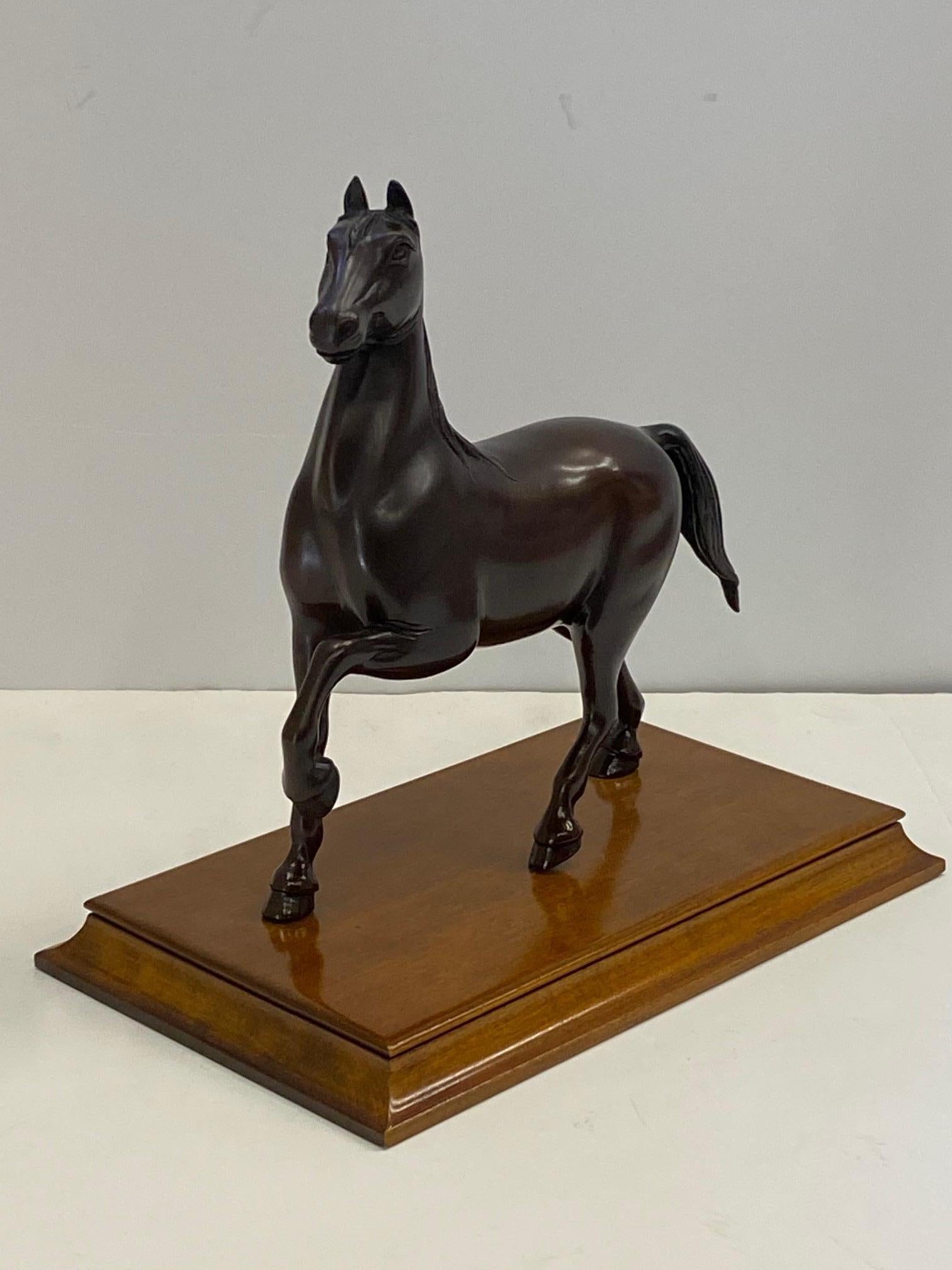 Handsome Bronze Horse on Wooden Base For Sale 2