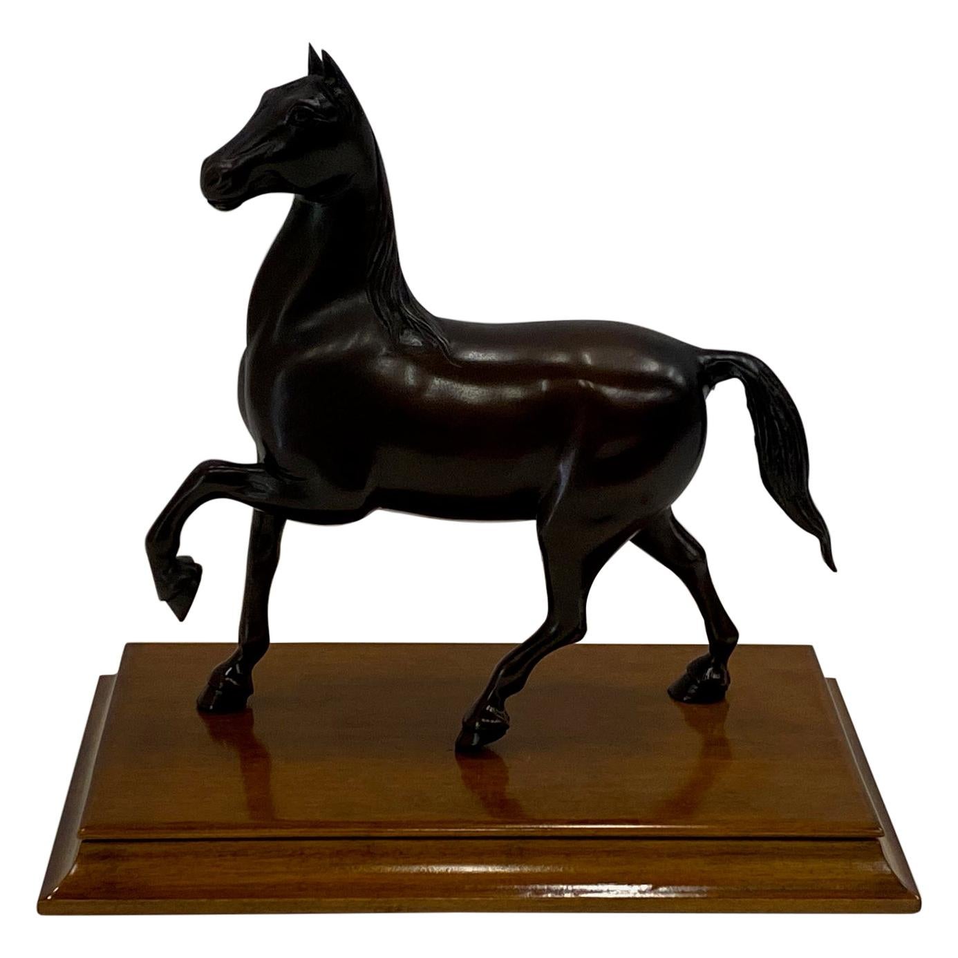 Handsome Bronze Horse on Wooden Base