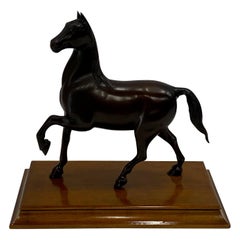 Handsome Bronze Horse on Wooden Base