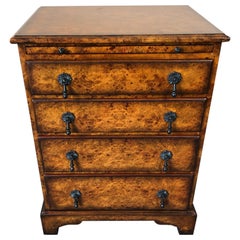 Handsome Burlwood 4 Drawer Commode with Leather Wrapped Slide
