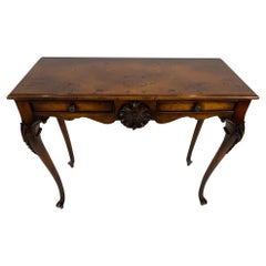 Magnifique table console en bois de ronce avec deux tiroirs