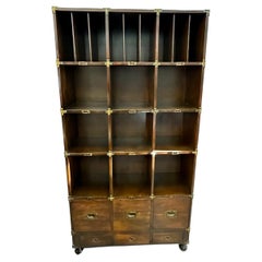 Handsome Campaign Style Leather Wrapped Bookcase