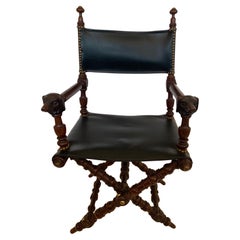 Handsome Campaign Style Mahogany & Leather Armchair