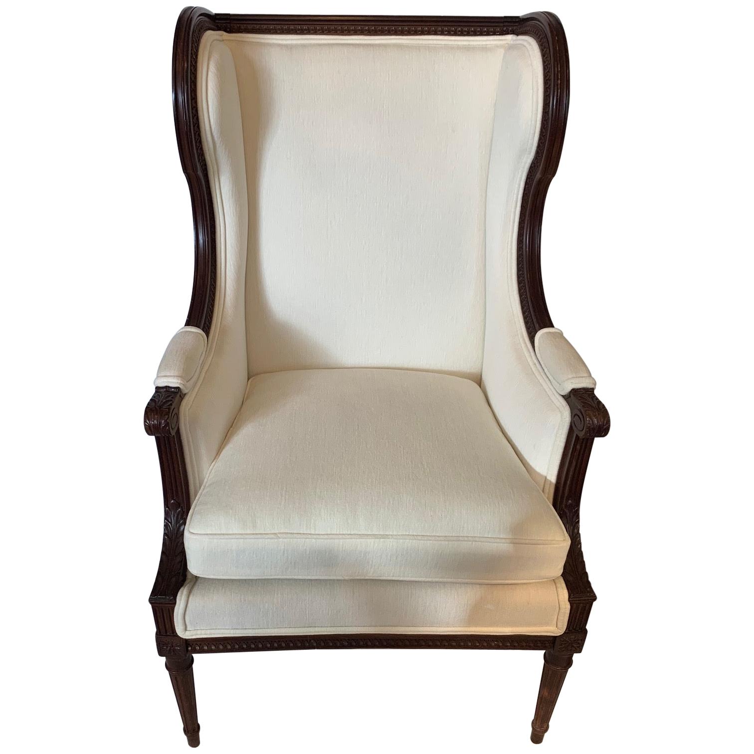 Classic Crewel Upholstered Wingback Chairs For Sale at 1stDibs