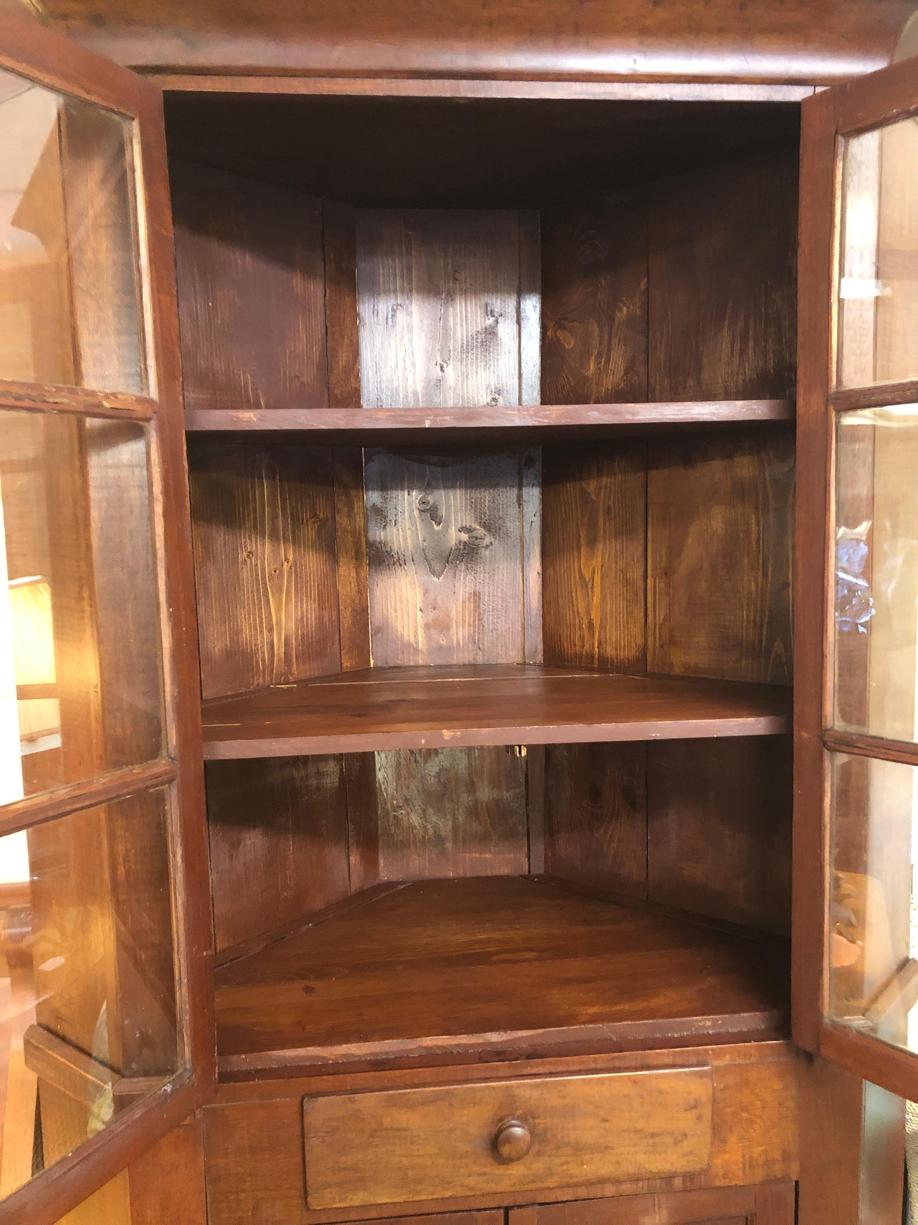 Handsome Cherry Artisan Made Corner Cabinet Cupboard In Good Condition For Sale In Hopewell, NJ