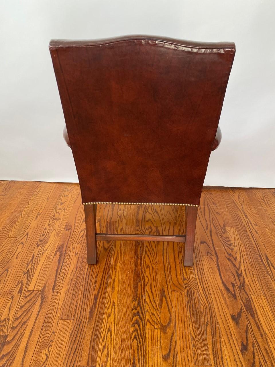New Chippendale Style Gainsborough Mahogany Armchair in Hide In Excellent Condition In North Salem, NY